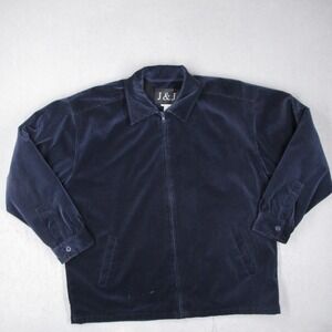J&J Jacket Mens XL Navy Blue Corduroy Full Zip PVC Ribbed Fleece Lined Vintage